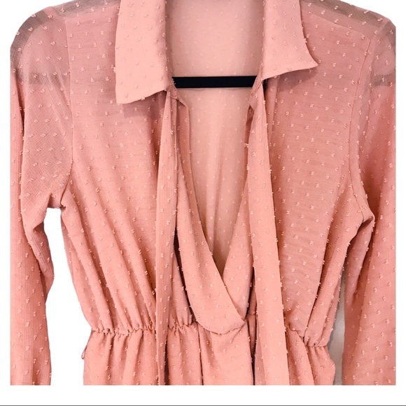 Zara Belted Dotted Mesh Tiered Dress Peach Pink S - Picture 13 of 15